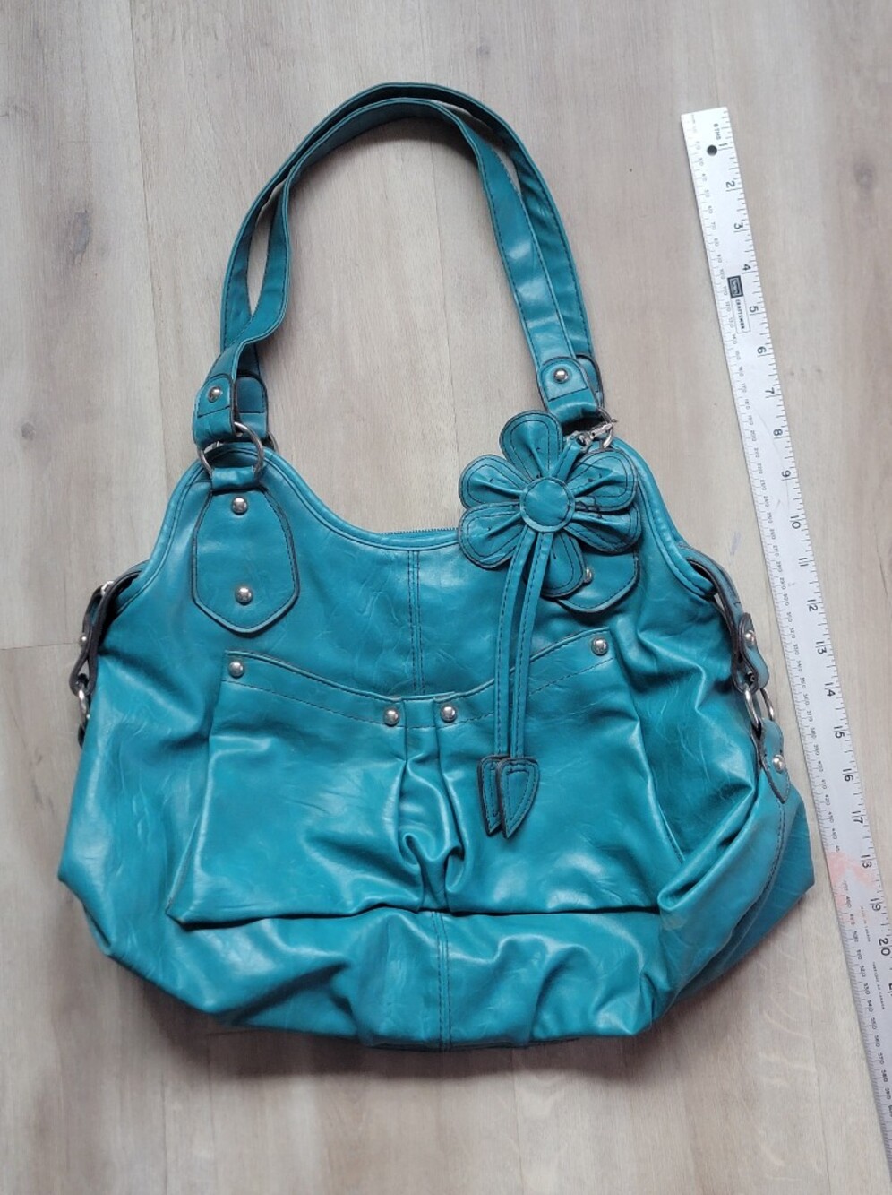 Y2K Teal Floral Accent Women's Hobo-Style Shoulder Bag